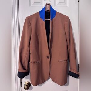 J. Crew Brown Blazer with Bright Blue Contrast Collar